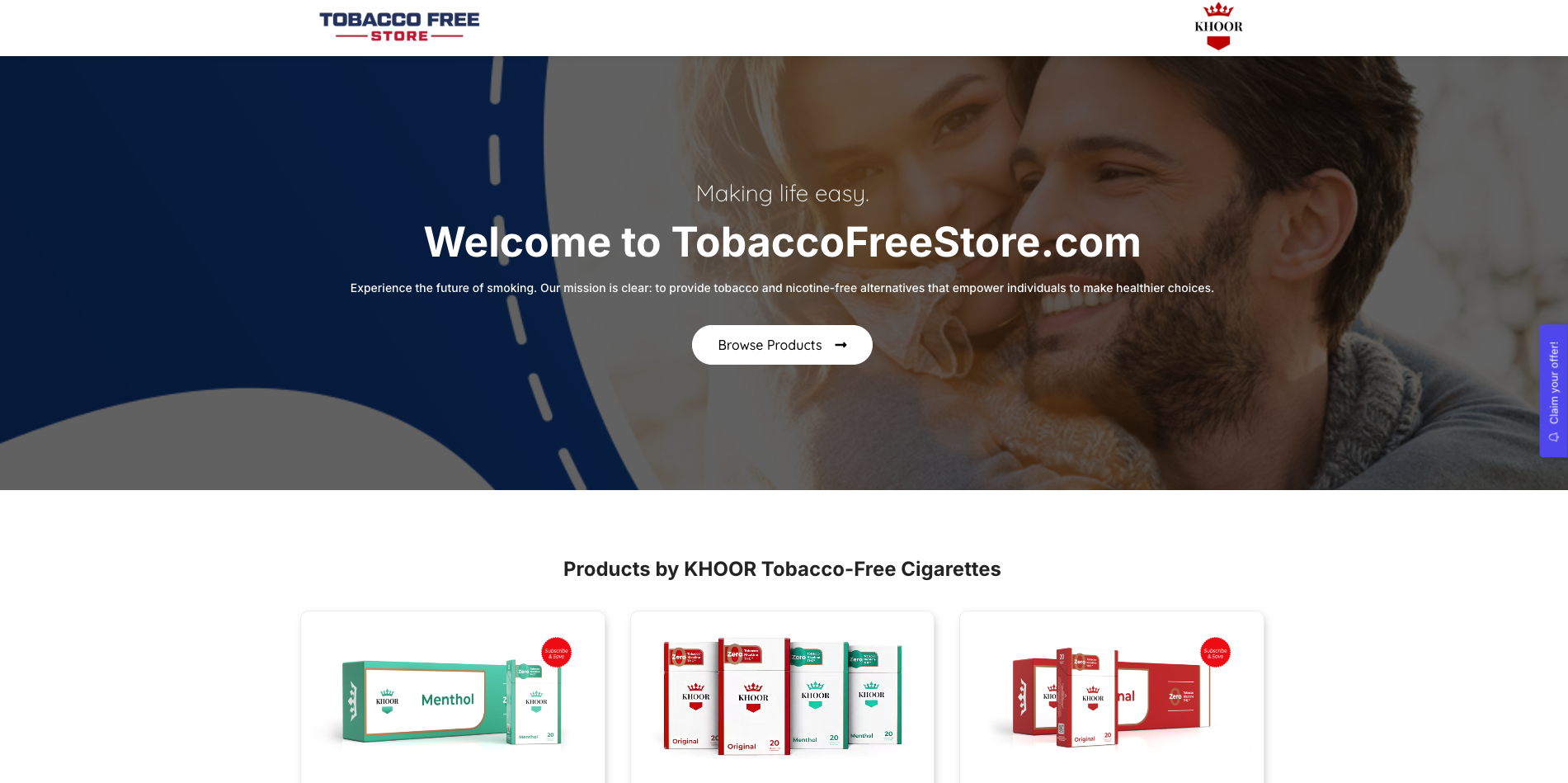 TobaccoFreeStore website screenshot